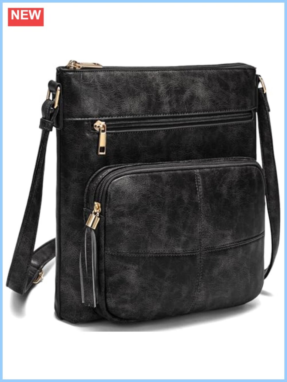 Vintage PU Leather Crossbody Purse with Zipper, Women's Medium Shoulder Bag